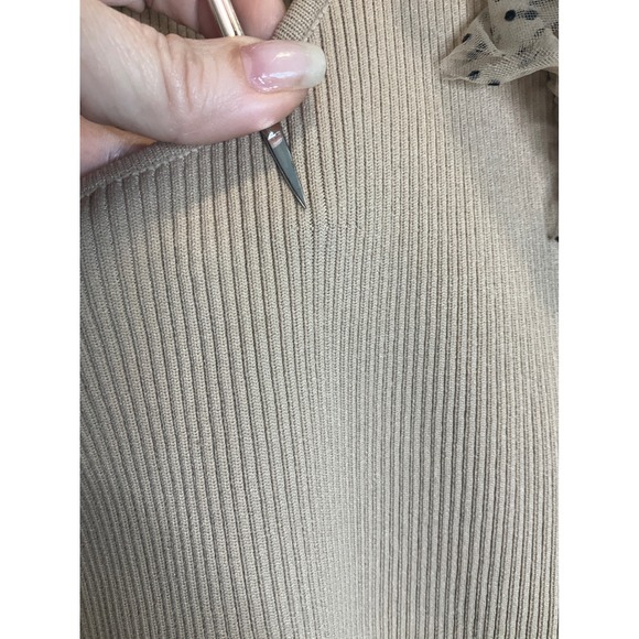 Dolan Anthropologie Ribbed Top Sheer Puff Polka Dot Sleeves Coquette Feminine  S - Picture 3 of 8